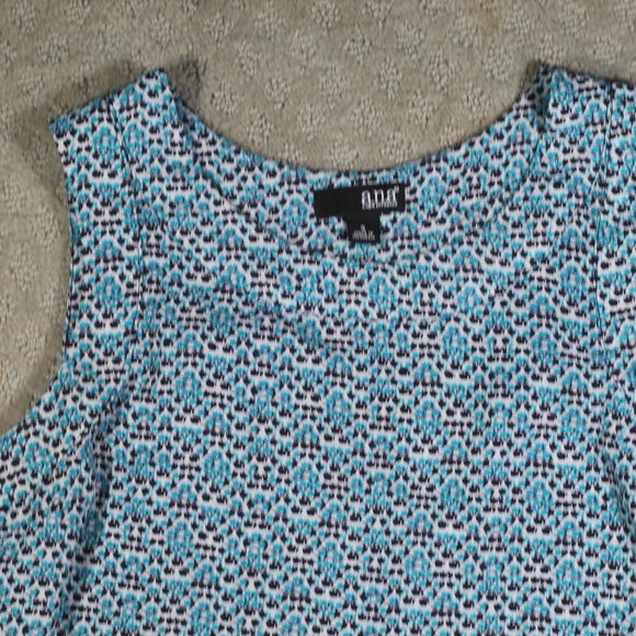 ana Size S Teal & Navy Printed Sleeveless Scooped Neck Lace Hem Top - Picture 2 of 6